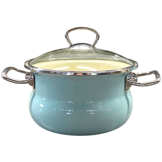 Set of Cylindrical-Spherical Pots in &ldquo;Turquoise&rdquo; Color with Stainless Steel Fittings