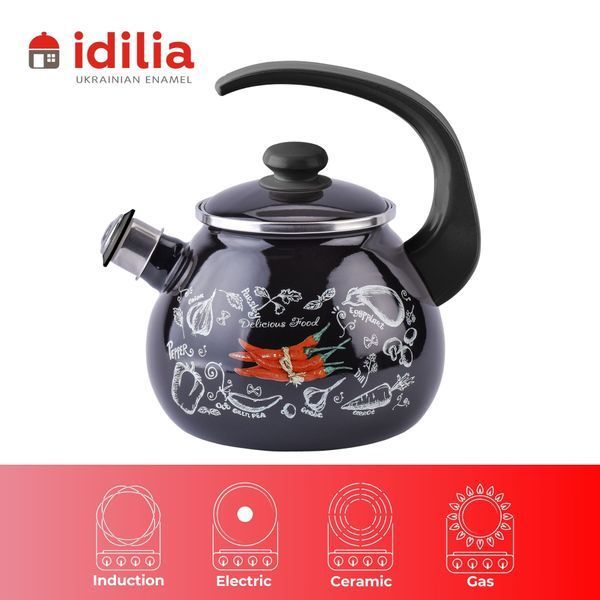 Kettle 2.5 L with stainless steel rim and whistle "Spicy (black)"
