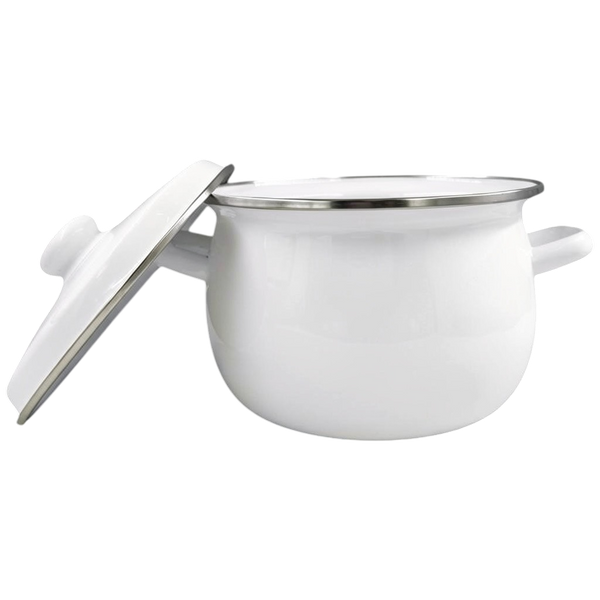Spherical Enamel Pot with Stainless Steel Rim "White" 7 L