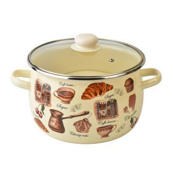 Spherical pot 7.0 L with stainless steel rim and glass lid "Caf&eacute; de Cherie (milk)"