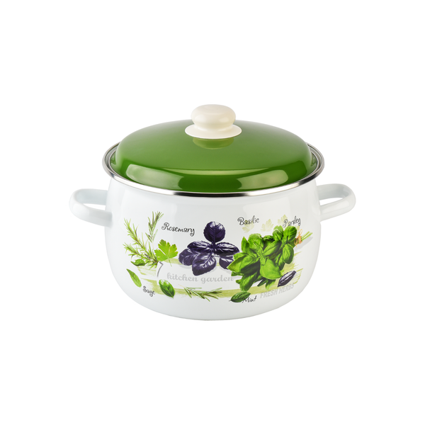 Spherical pot 5.0 L with stainless steel rim "Fresh Greens (white)"