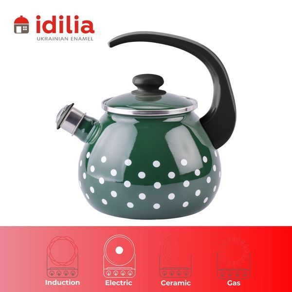 Kettle 2.5 L with stainless steel rim and whistle "Polka (emerald)"