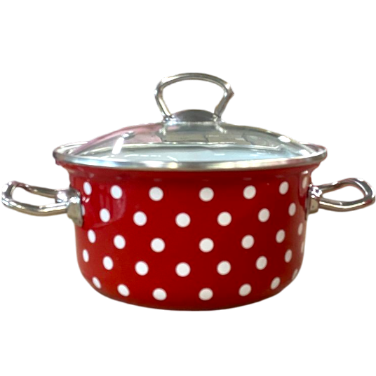 Set of Conical Pots with Stainless Steel Fittings &ldquo;Red Polka&rdquo;