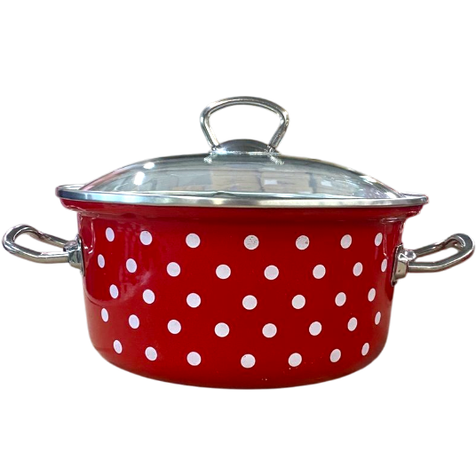 Set of Conical Pots with Stainless Steel Fittings &ldquo;Red Polka&rdquo;