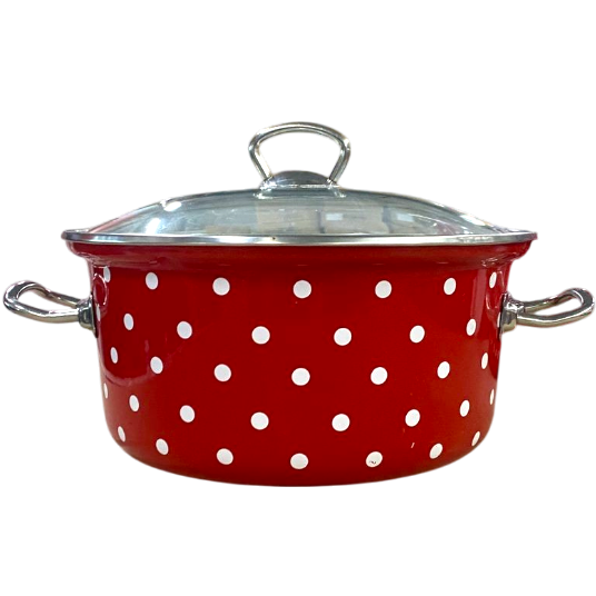 Set of Conical Pots with Stainless Steel Fittings &ldquo;Red Polka&rdquo;