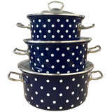 Set of Conical Pots &ldquo;Blue Polka&rdquo; with Stainless Steel Fittings (2 L, 3 L, 4 L)