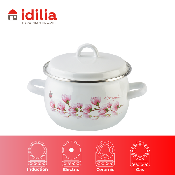 Spherical pot 2.5 L with stainless steel rim and hollow handle on the lid "Magnolia (white)"