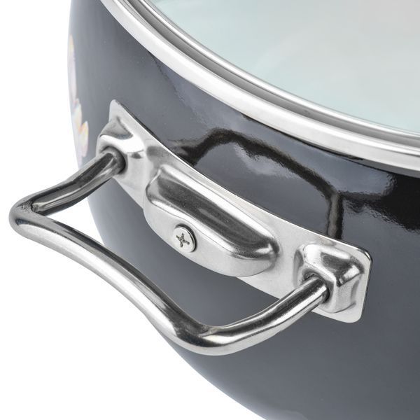 Spherical pot 5.0 L with stainless steel fittings and glass lid "Floral Fantasy (black)"