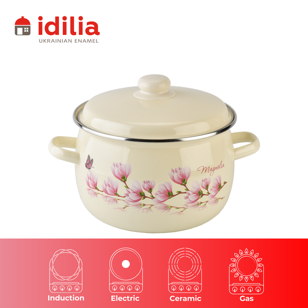 Spherical pot 5.0 L with stainless steel rim "Magnolia (milk)"