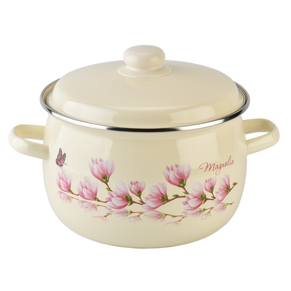 Spherical pot 5.0 L with stainless steel rim "Magnolia (milk)"