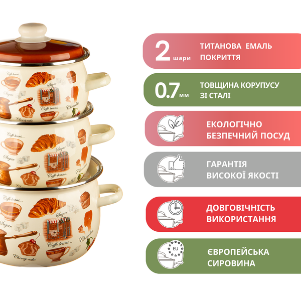 Set of spherical pots "Caf&eacute; de Chery (milk)"