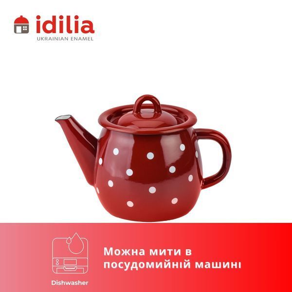 Заварник эмалированный 1,0 л с полой ручкой на крышке "Полька (бордо)" I270715/4борполь фото