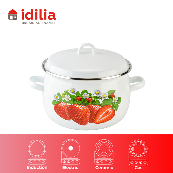Spherical pot 5.0 L with stainless steel rim and hollow handle on the lid "Strawberry (white)"